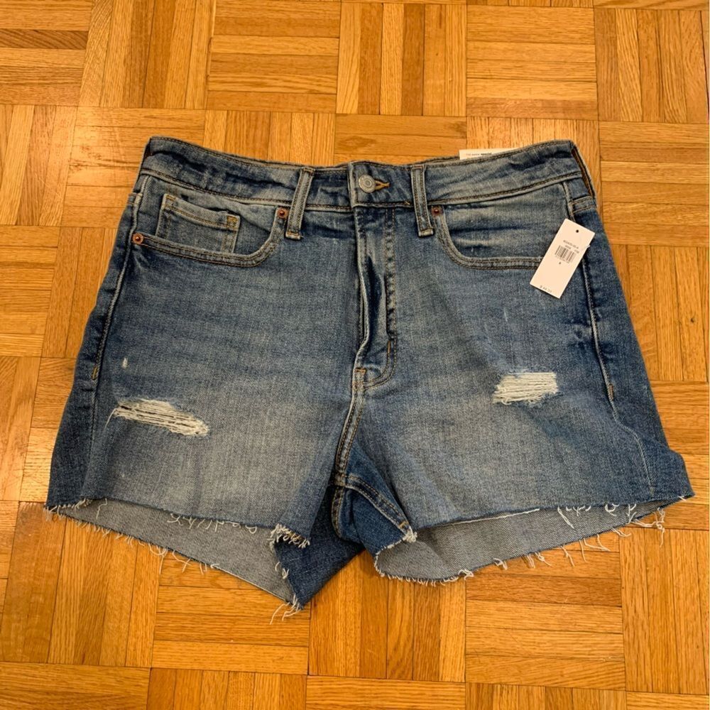 Old Navy OG Straight High Waist Distressed Cut-Off Jean Shorts Blue Size 8